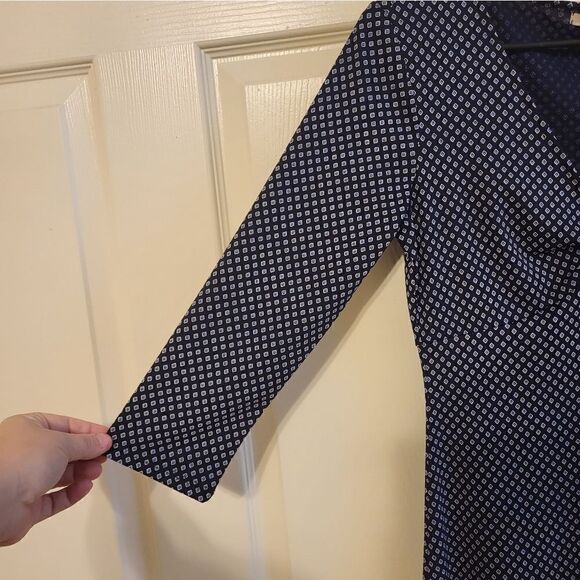 MICHAEL Michael Kors navy blue with white diamond detail 1/2 sleeve maxi dress - Picture 3 of 6